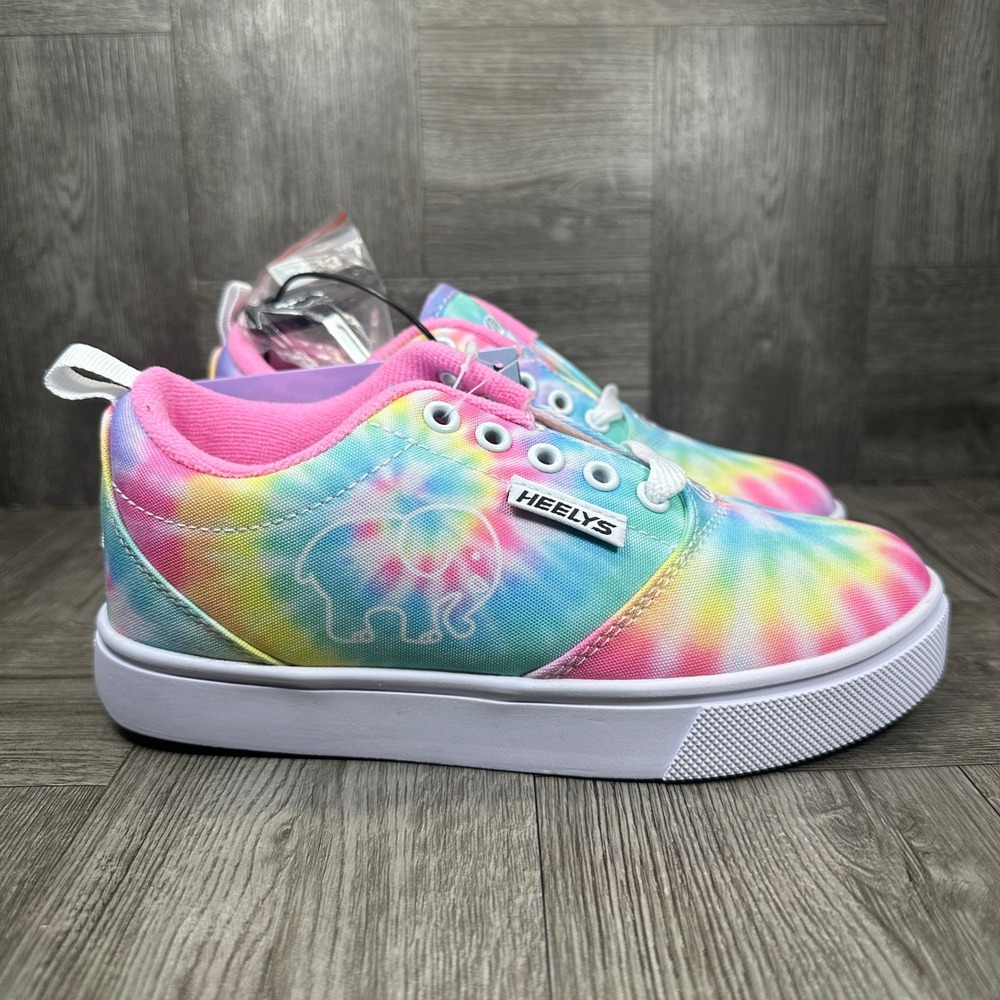 Heelys Ivory Ella Skate Shoes Youth 2 Rainbow Tie Dye Canvas Elephant NEW